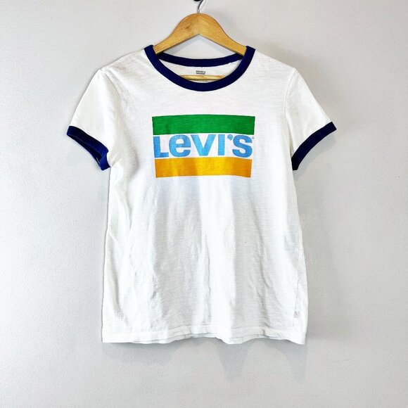 Levi's Tops - 2/$14 Levi's Logo White Blue Tee Medium